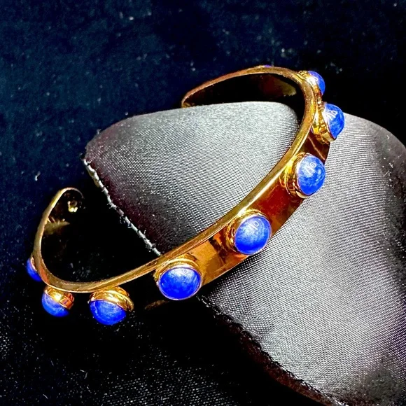 Kate Spade - Tag Along Cuff Bracelet, gold with blue cabochons