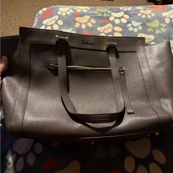 Furla grey Leather tote Bag