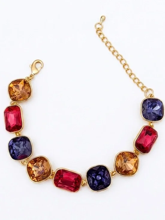 14K Gold Plated Multi-Color Crystal Bracelet - Gema Style