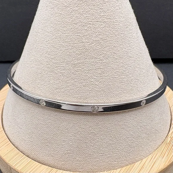 Vintage Swarovski Swan Signed Silver Tone Crystal Bracelet Bangle Dainty Minimal