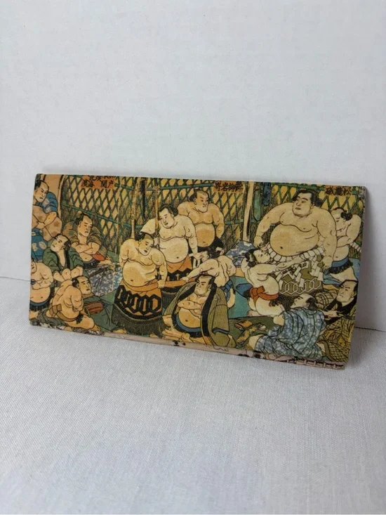 Handmade Japanese Sumo Wrestler Ukiyo-e Checkbook Cover Wallet Fabric Art