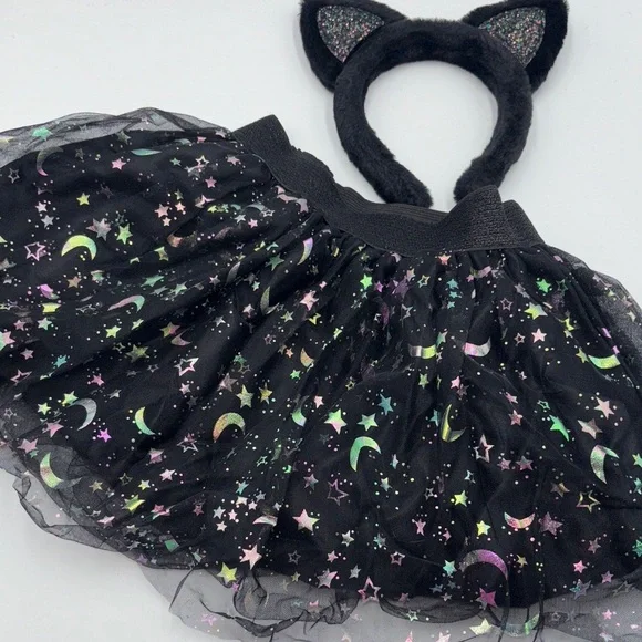 Black Starry Tulle Skirt with Cat Ear Headband