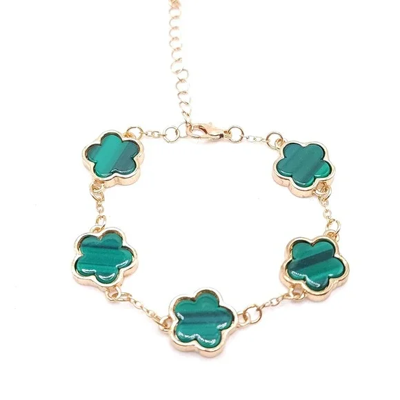 Gold Green Clover Link Bracelet