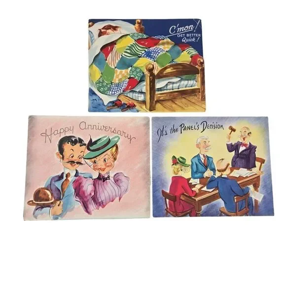 Vintage 40s Surprise Humorous Greetings Pop-Up Cards Lot Of 3