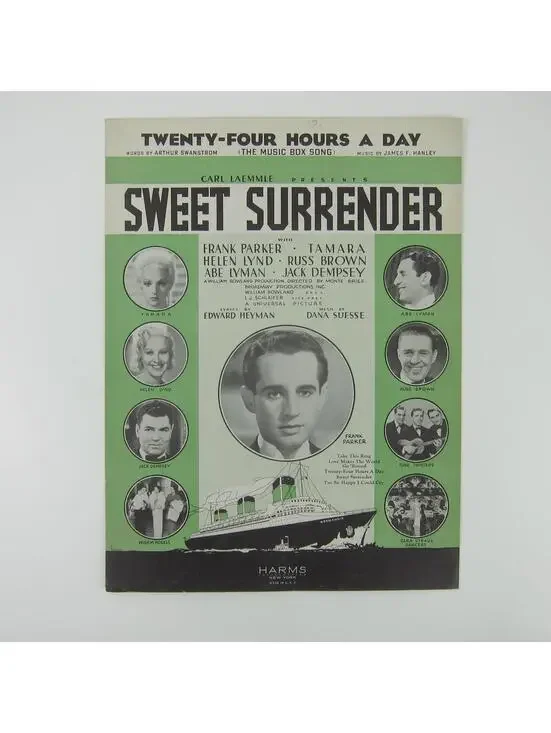 Sheet Music Twenty-Four Hours A Day Sweet Surrender Frank Parker Vintage 1935