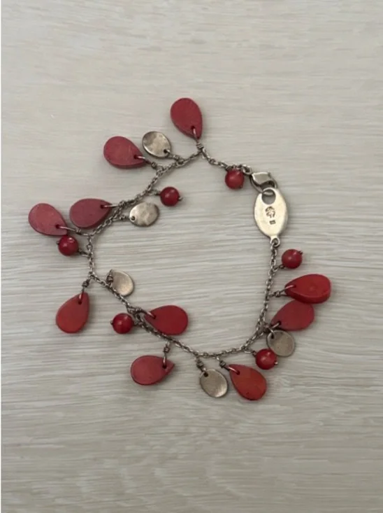 Brooks Brothers Red Teardrop Charm 925 Bracelet