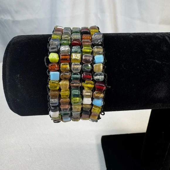Artsy Glass‎ Beaded Stretch Bracelet Hippie Boho Colorful Woven Handmade