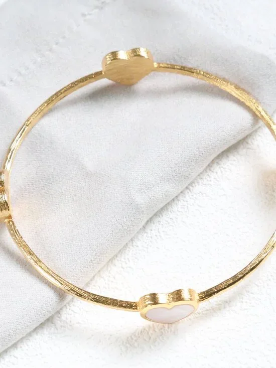 Julie Vos Heart Mother Pearl Gold Bangle Medium | NEW