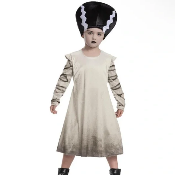 Kids Monsters Bride of Frankenstein Girls Child Classic Costume Dress size 4-6x