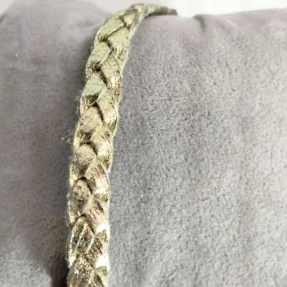Braided Metallic Gold Leather Bracelet Charm Holder Snap Closure