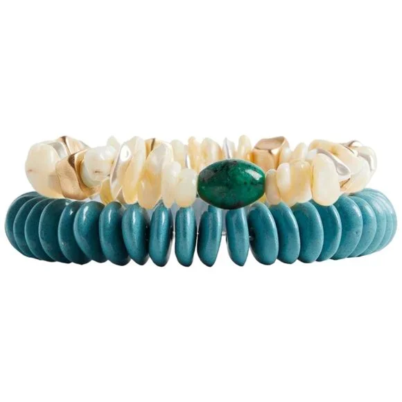 TORRID Turquoise Shell And Stone Stretch Bracelets White NEW