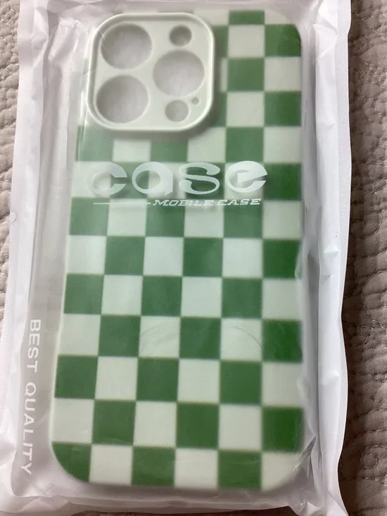 Green & White Checkered iPhone 16 Pro Mobile Case Durable Flexible Cover*New