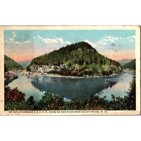 Vintage Scenic New River Near Gauley Bridge West Virginia Postcard‎ 1916