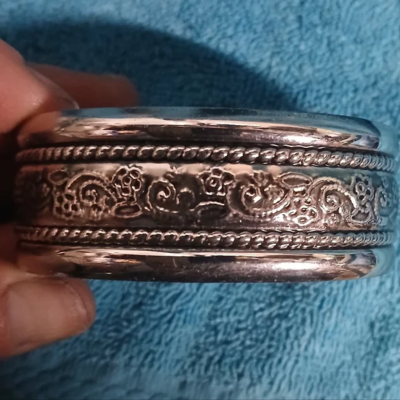 Silver Ornate Cuff Bracelet Flower Design
