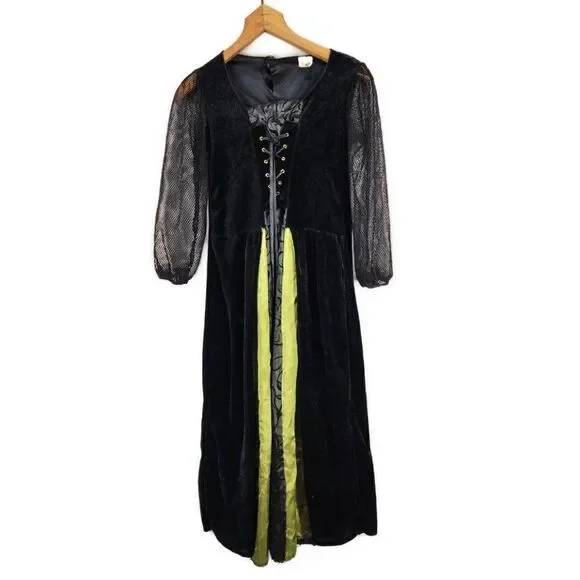 Childrens Youth Girls Sz Med 8/10 Witch Dress Halloween Costume Velvet Black