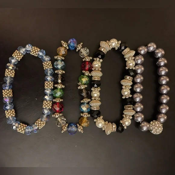 4 piece bundle elastic beaded bracelet assorted colors‎