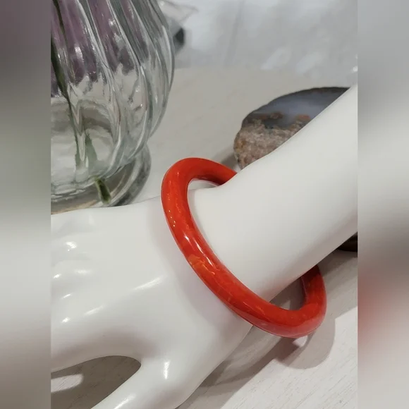 Bakelite Orange Marbled Swirl Bangle Bracelet
