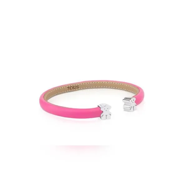 NWOT TOUS Sweet Dolls Sterling Silver And Pink Leather Bangle