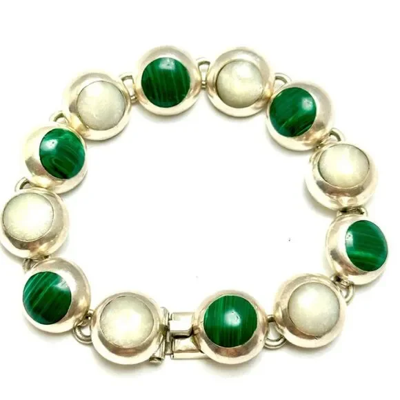 Sterling Silver 950 TAXCO Natural Stones 7 inch Bracelet.
