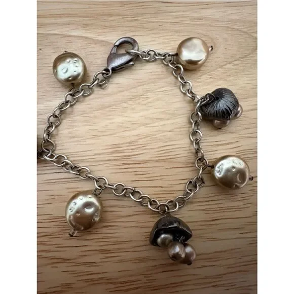 Vintage Gold-Tone Charm Bracelet with Metallic Beads