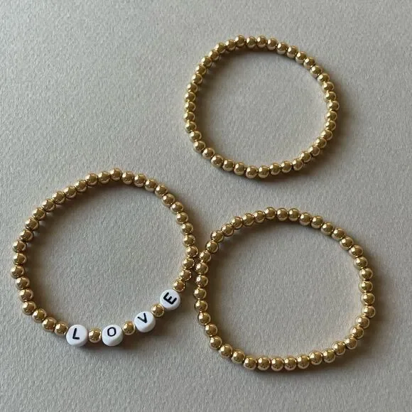 Gold Beaded Bracelets with Love Charm M350