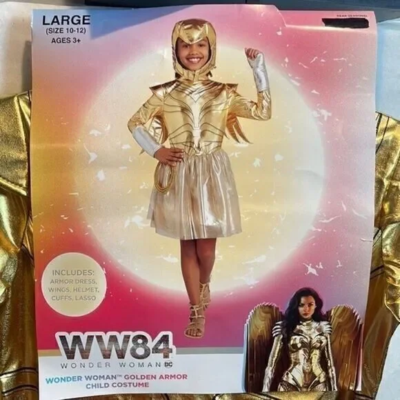 Wonder Woman Golden Armor WW84 Girl's Halloween Costume‎ Size Large 10-12