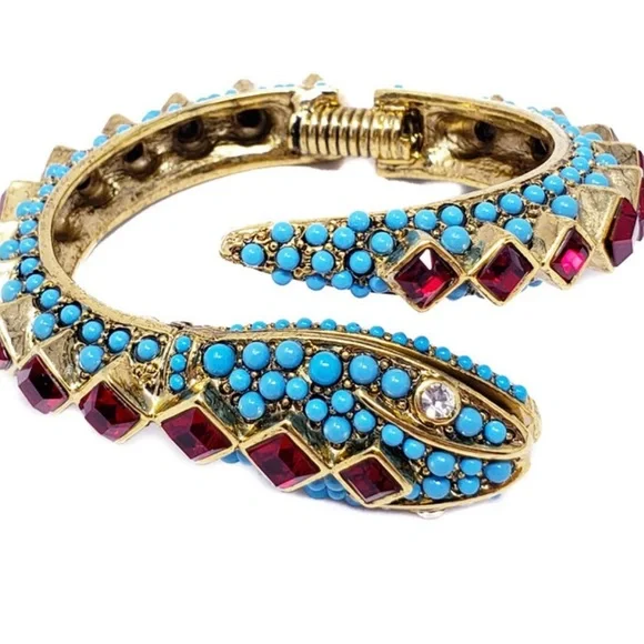 Kenneth Jay Lane KJL‎ Faux Ruby & Turquoise Snake Bangle Bracelet New