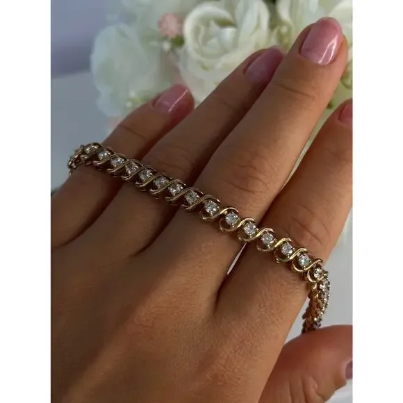 Fas 925 Sterling Silver Gold Plated CZ Bracelet Length 8.5 Inch