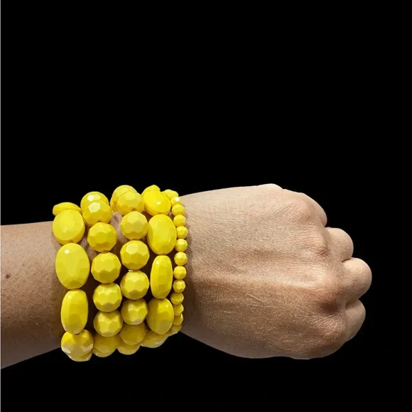 Yellow Beaded Stretch Bracelet 5 Piece Set