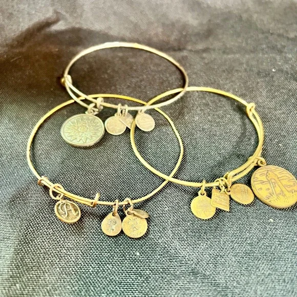 Alex‎ & Ani Expandable Charm Bangles Lot Of 3 Mixed Metals Wear Patina Stack