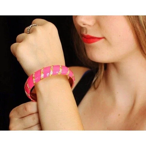 Kate Spade Pink Crystal Lollie Bracelet enamel Bangle multi color Pave stones
