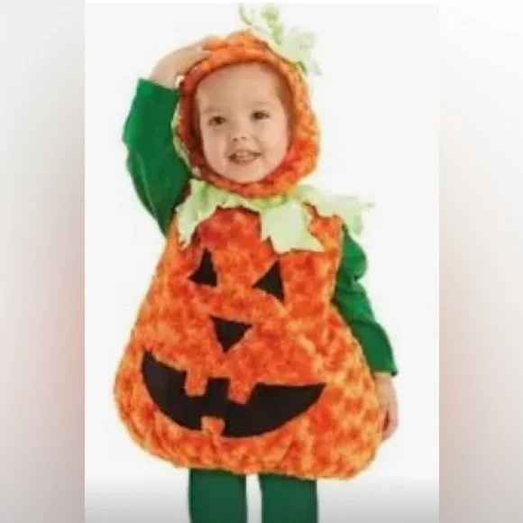 Pumpkin toddler costume/Med/18 mo old wore 2h/Hat/velcro/elastic/plush/non smo