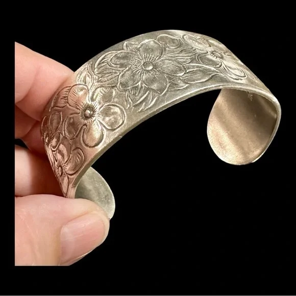 SALISBURY PEWTER, FLOWER OF THE MONTH, CUFF BRACELET. MONTH OF FEBRUARY.