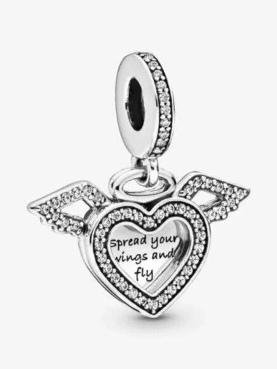 Pandora Heart and Angel Wings Dangle Charm