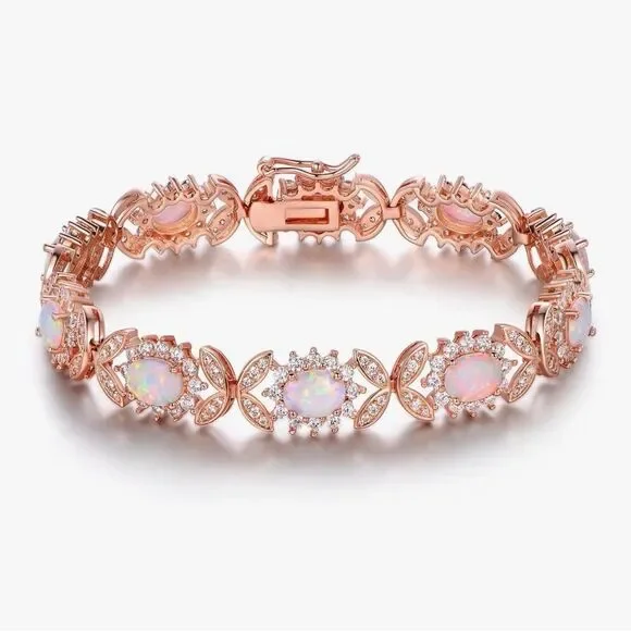 NEW 18K Rose Gold Plated Elegant Bracelet with Created Opal Accents