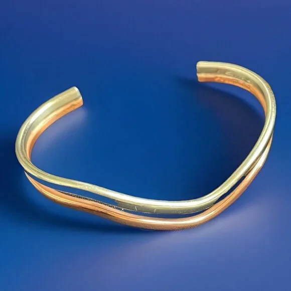Vintage Sergio Lub California Silver-tone Copper-tone Wave Cuff Bracelet