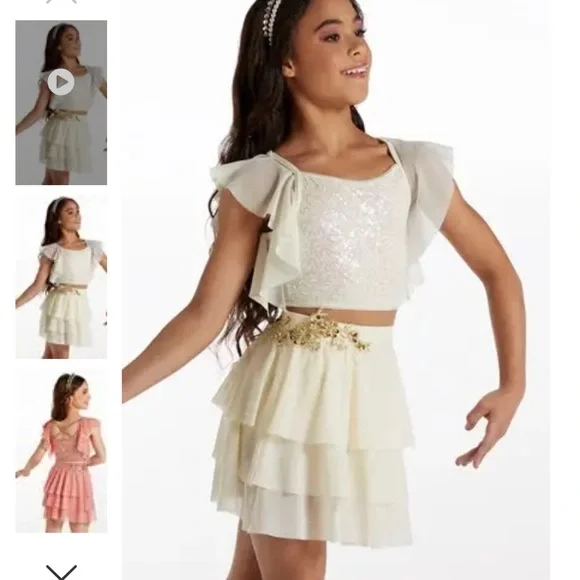 WEISSMAN UEC Girls' Size 7/8 Cream Ruffle Dance Two piece Costume Set