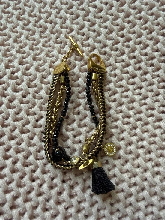 Henri Bendel Gold-Tone Toggle Charm Bracelet with Black Beads