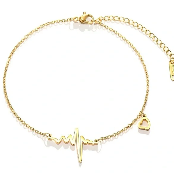 18K Gold‎ Plated Womens Heartbeat Bracelet Non-Tarnish Stainless Steel Gift Chic