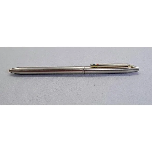 Vintage‎ Chromatic Dual Ballpoint Red Blue Pen Silver Gold Trim USA Writing Tool