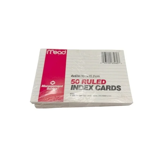 VTG 1988 Mead 4x6 Ruled Index Cards 2 Pack Sealed 100 Cards USA Stationery