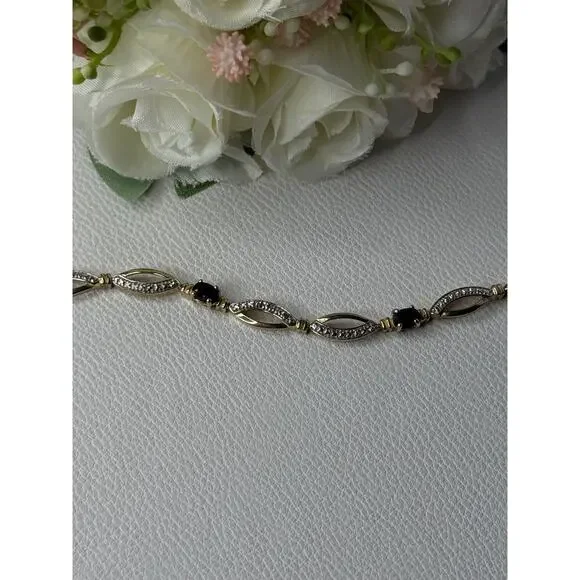 Dl 925 Sterling Silver Gold Plated Sapphire Bracelet Length 7.5 Inch