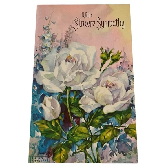 Unused Vintage Sangamon Sympathy Card Floral Watercolor Signed Justin Kilbourne