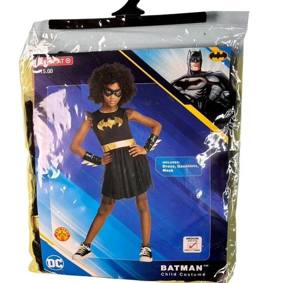 Batman Batgirl‎ Child Costume Dress Gauntlets Mask Halloween Cosplay Size Medium