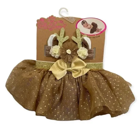 NWT Elly & Emmy Gold Reindeer Fancy Tutu Set
