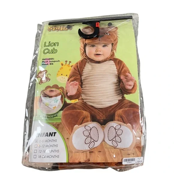 Spirit Halloween‎ Lion Cub Costume Infant 0-6 Months Plush Jumpsuit Bib