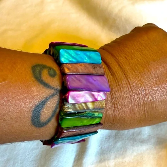 Mother of Pearl Rainbow Multi Color Stick Stretch Bracelet