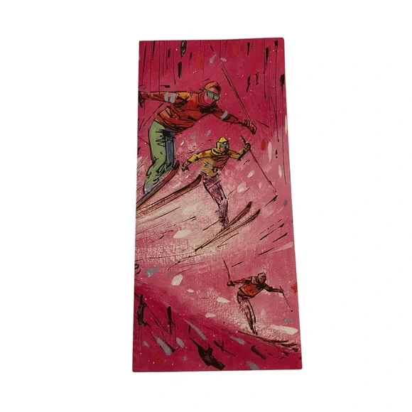 Unused Vintage Carrington Slim Greeting Card New Years Skiing Ephemera