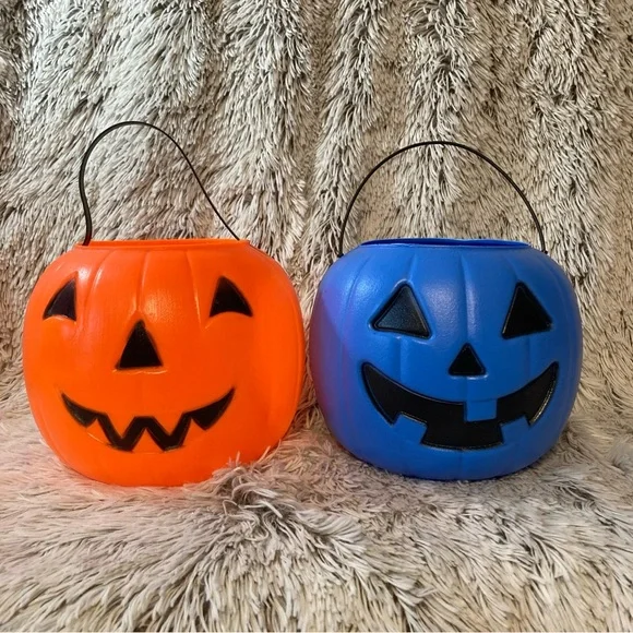 Vintage orange Empire/Blue General‎ Foam blow mold JackOLantern Halloween bucket