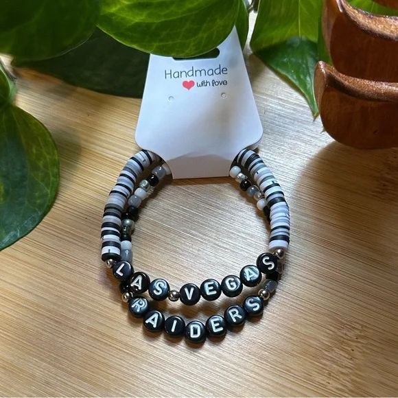 Las Vegas Raiders Football Fan Bracelet Set - Flexible Fit - Sports Jewelry